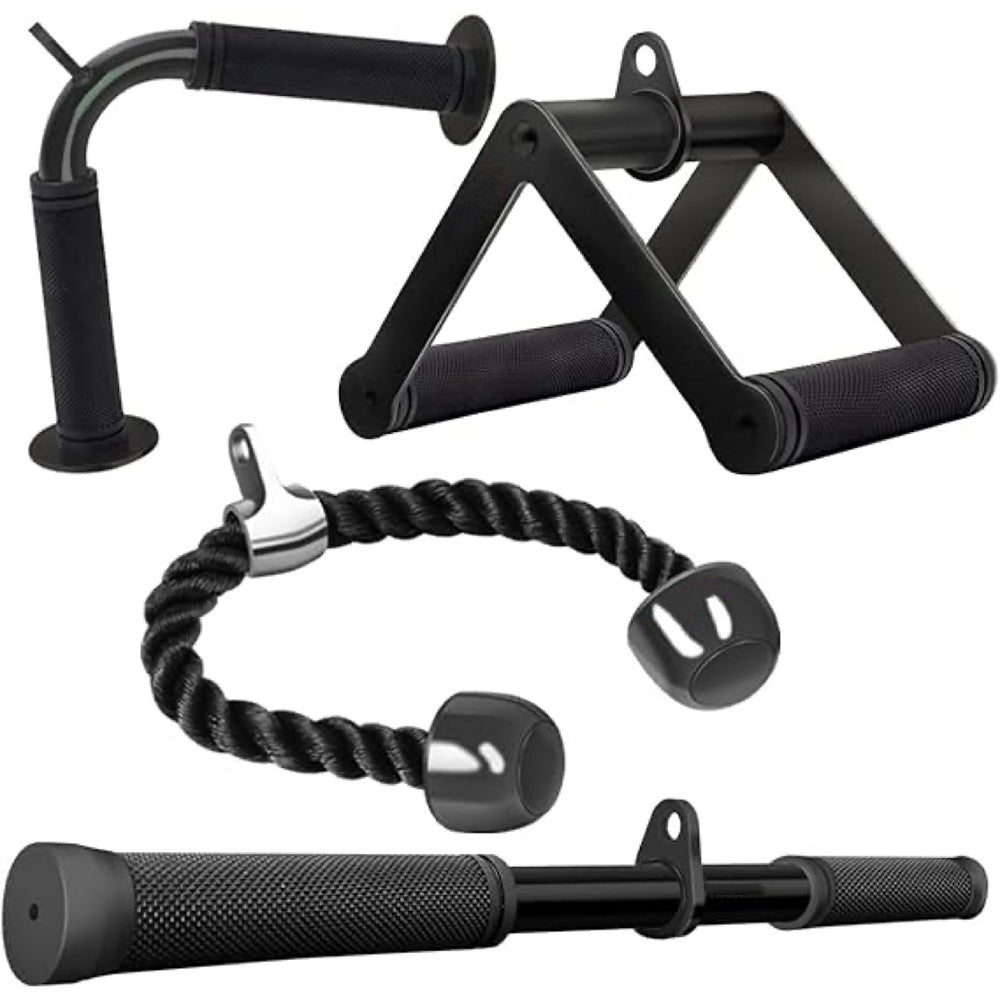 4 Piece Home Gym Cable Attachment Set with 2 Hooks and Tricep Rope
