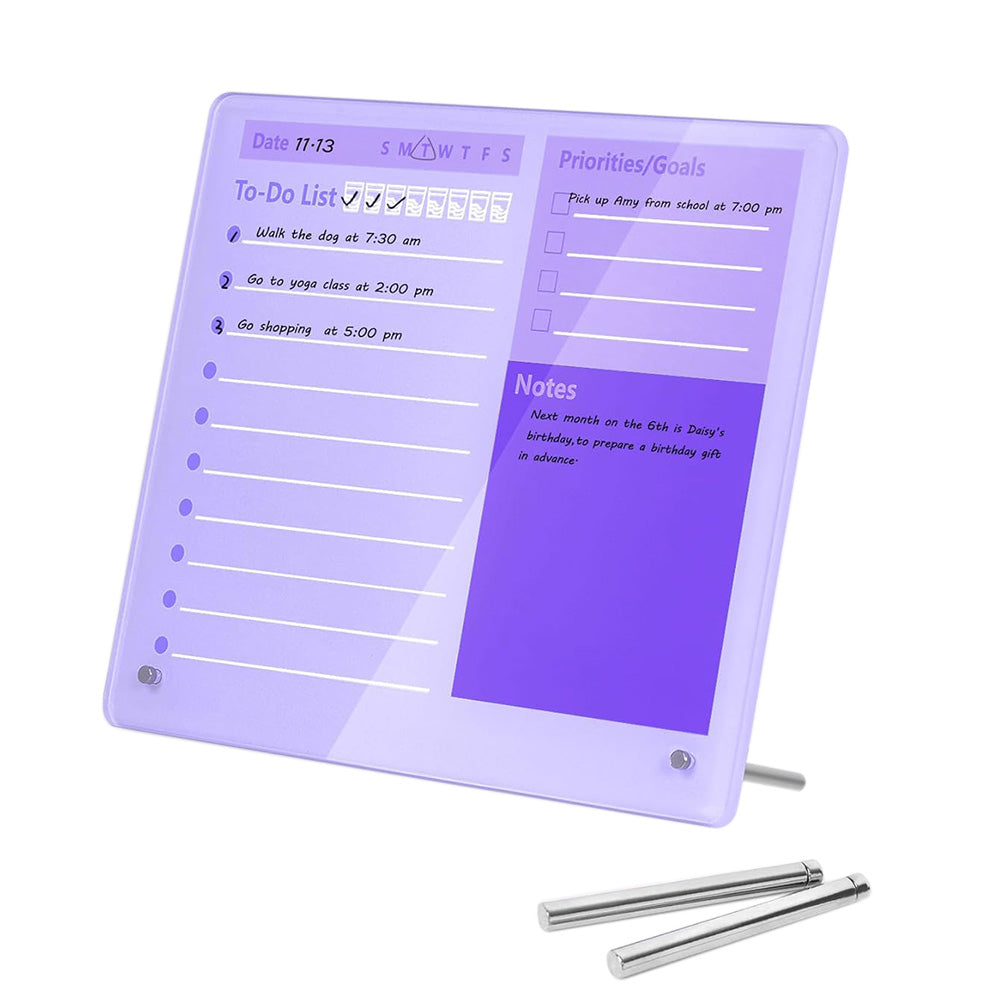 Thick Acrylic Dry Erase Board for Desk Planner with Stand