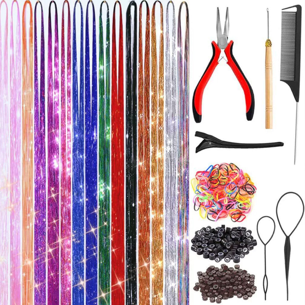 120cm 18-Color Hair Tinsel Kit Heat-Resistant Colored Hair Glitter for Girls