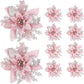 10Pcs Red Gold Poinsettia Artificial Christmas Flowers Xmas Tree Ornaments