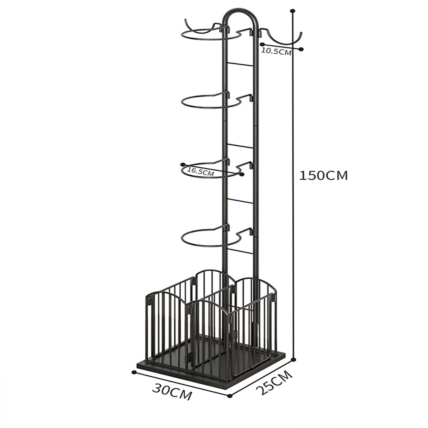 4 Tier Sports Equipment Ball Storage Rack with Basket and Hooks
