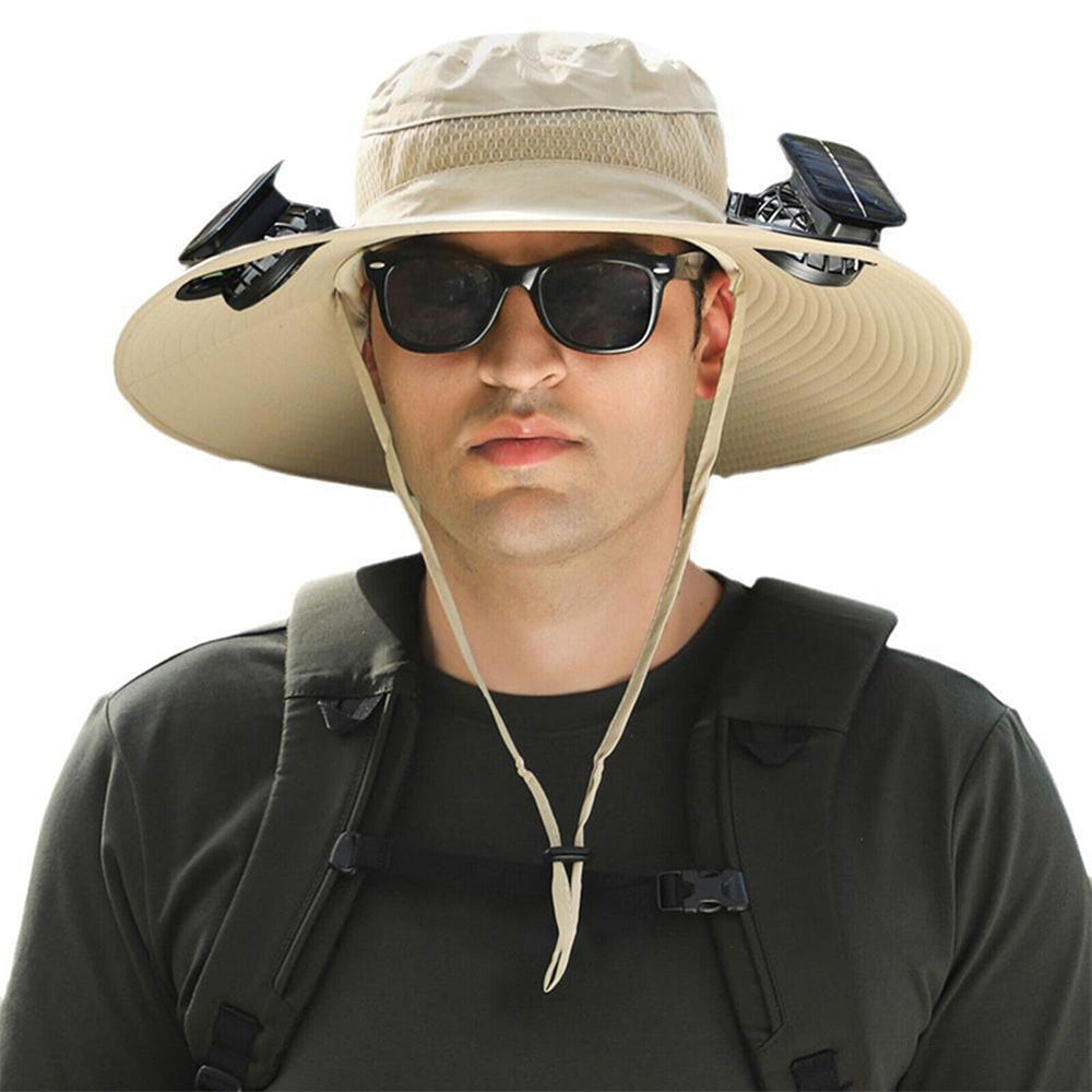 Outdoor Wide Brim Sun Hat with 2 Solar Fans Fans