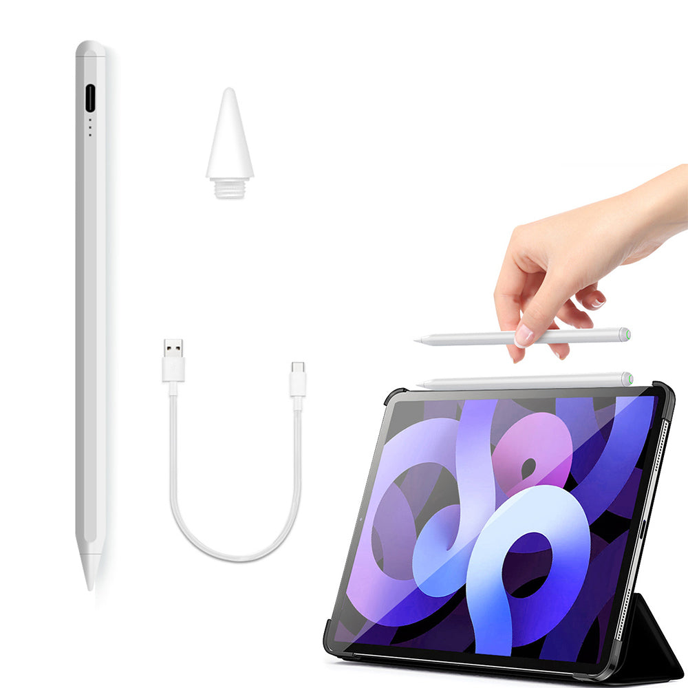 LED Power Display Stylus Pencil for iPad with Palm Rejection and Tilt Sensitivity White