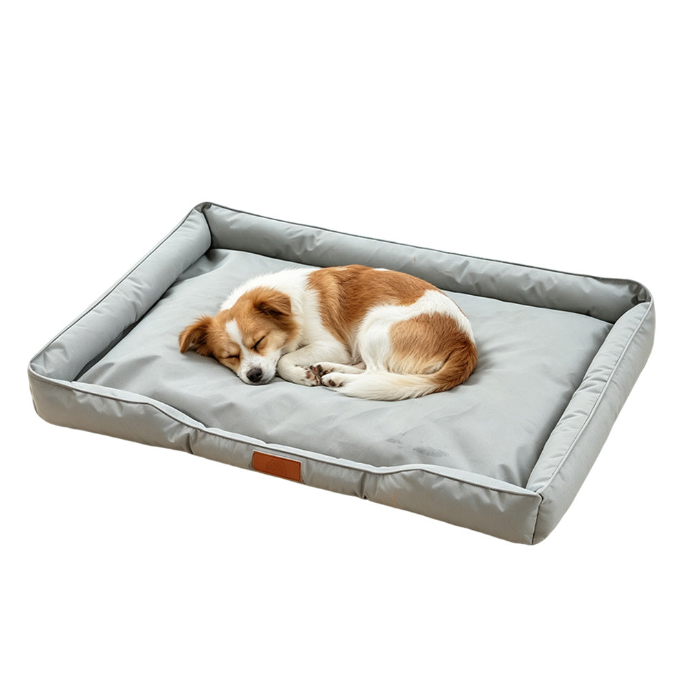 Square Raised Edge Oxford Fabric Sofa Pet Bed for Cats and Dogs-Grey