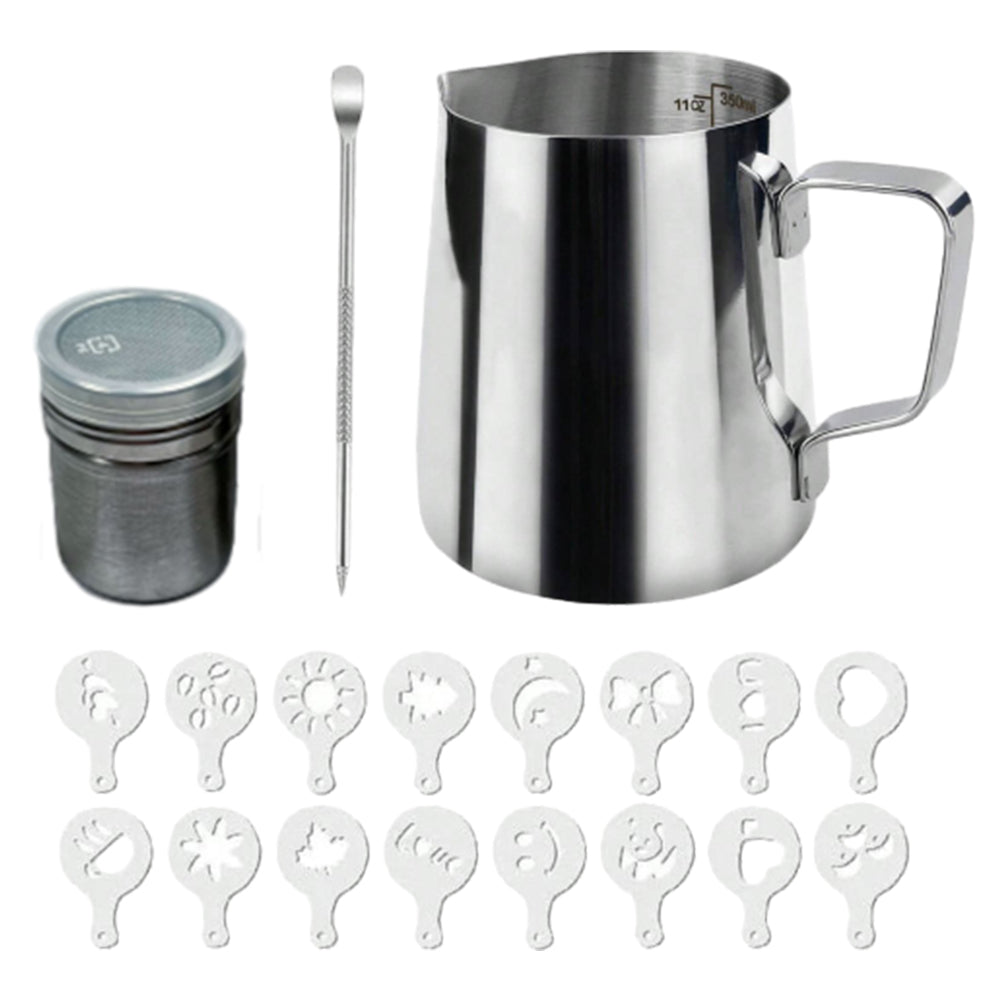 350ml Stainless Steel Milk Frothing Jug Kit with Powder Shaker