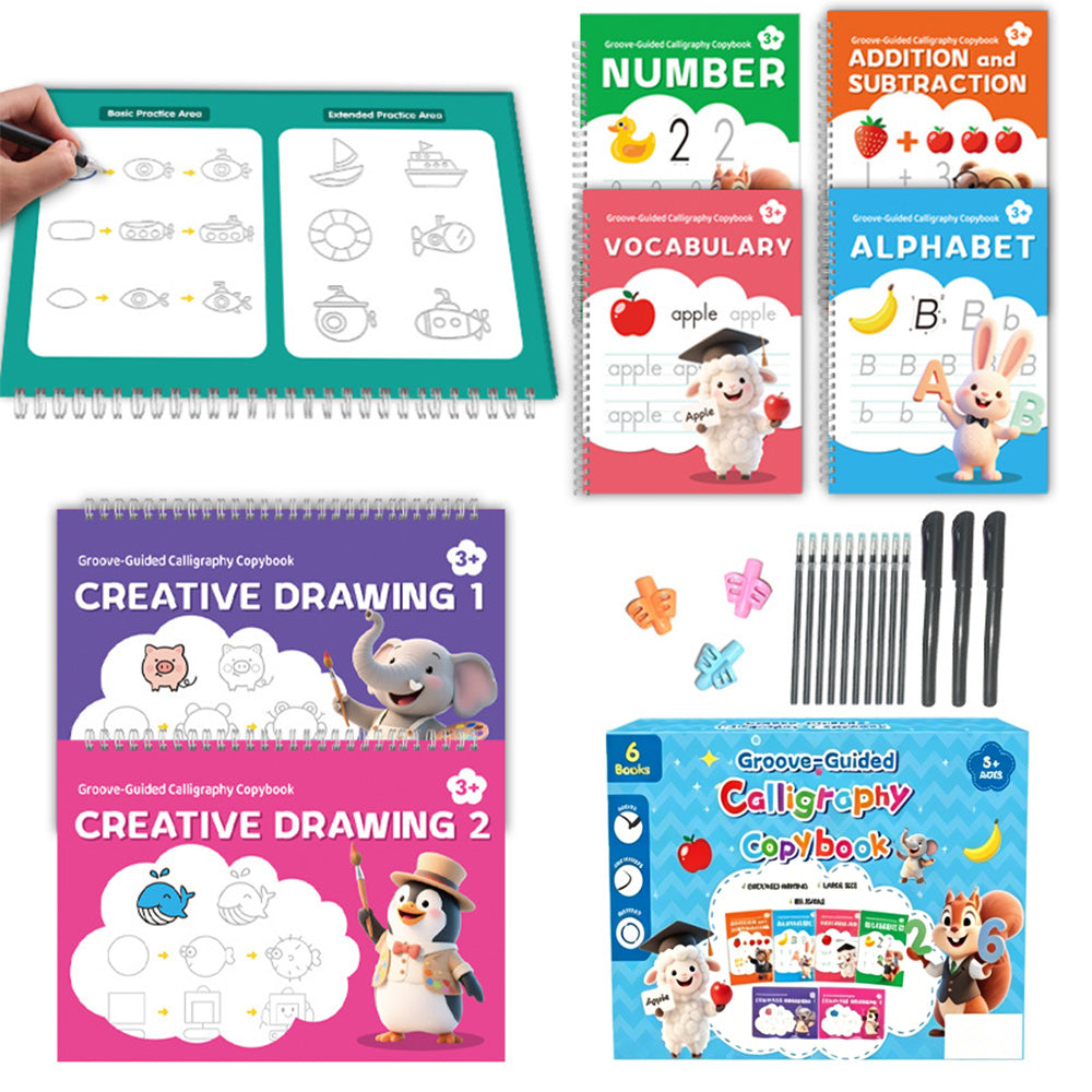 Special Grooved Handwriting Practice Books with 10 Refills Large Reusable Copybooks for Age 3 to 8