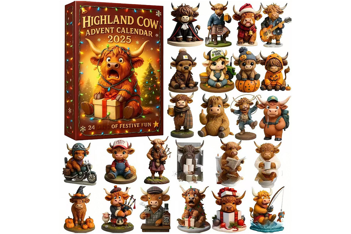 2D Highland Cow Advent Calendar 24 Days Christmas Countdown Calendar for Xmas Tree
