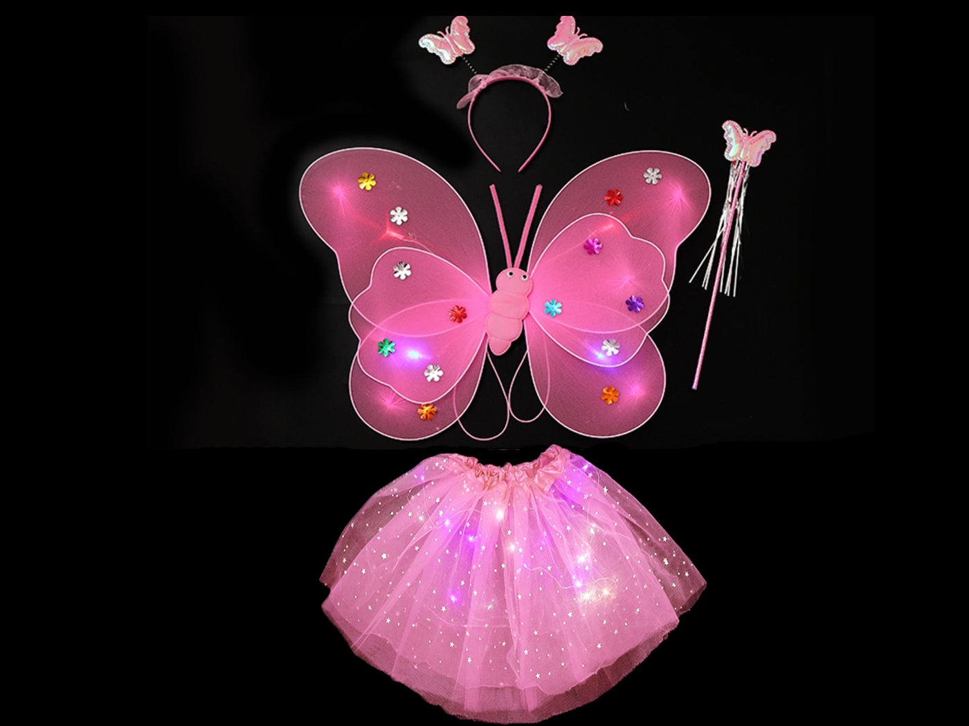 Girl's Luminous Princess Skirt and Wings Fairy Wand Headband Set