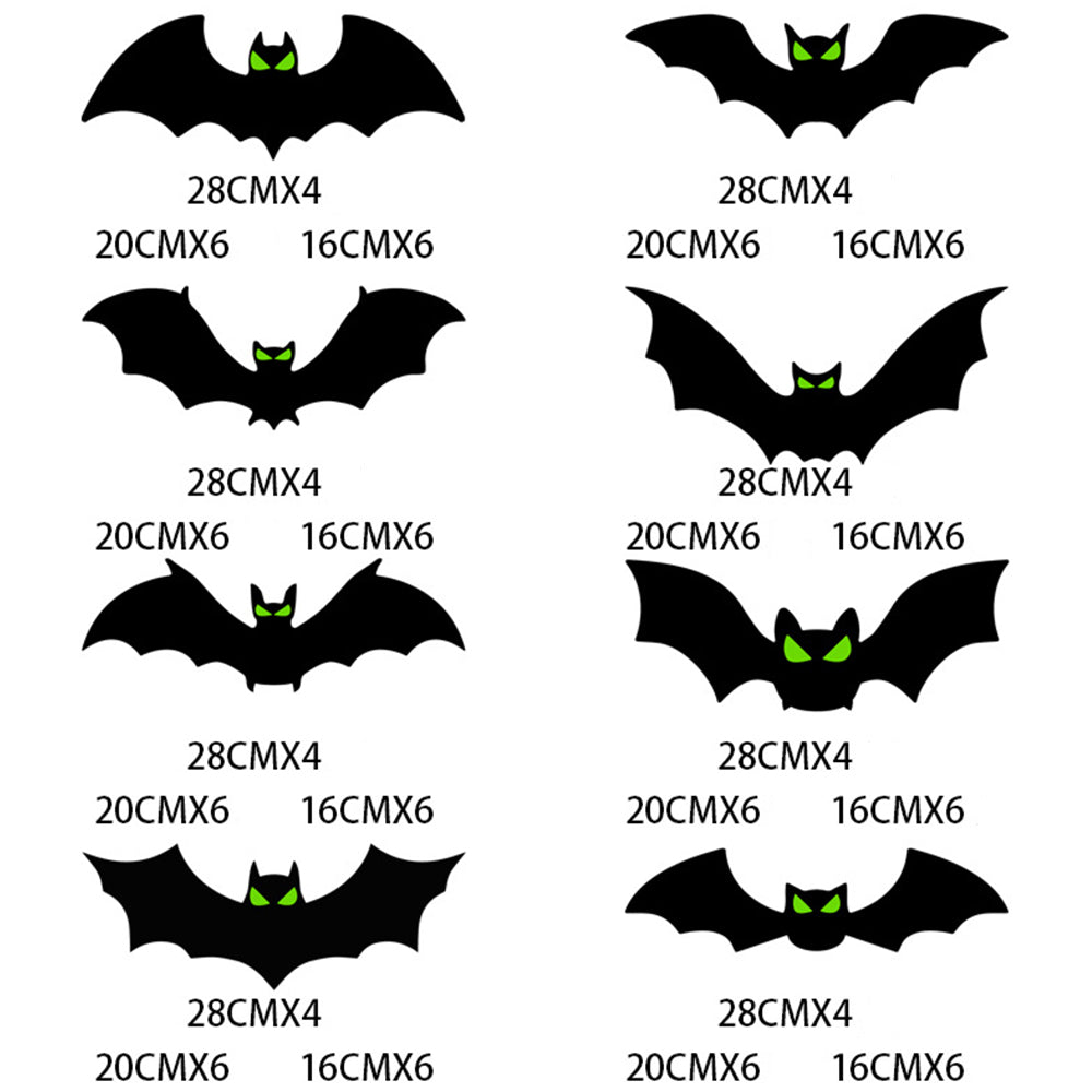 128Pcs 3D Black Bat With Glow Eyes Halloween Decorative Bats Wall Stickers