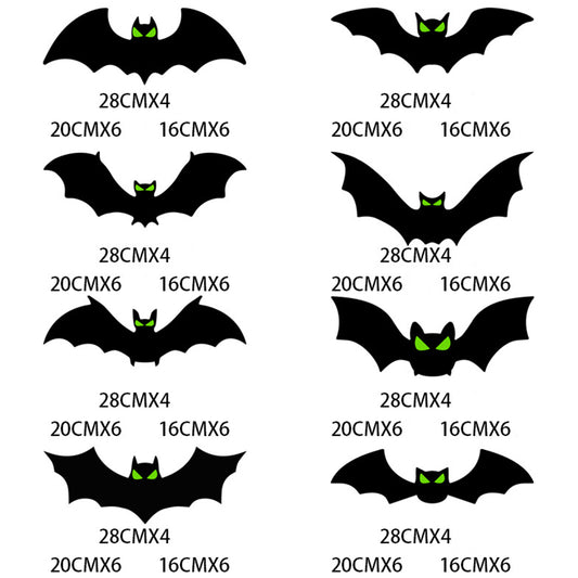 128Pcs 3D Black Bat With Glow Eyes Halloween Decorative Bats Wall Stickers