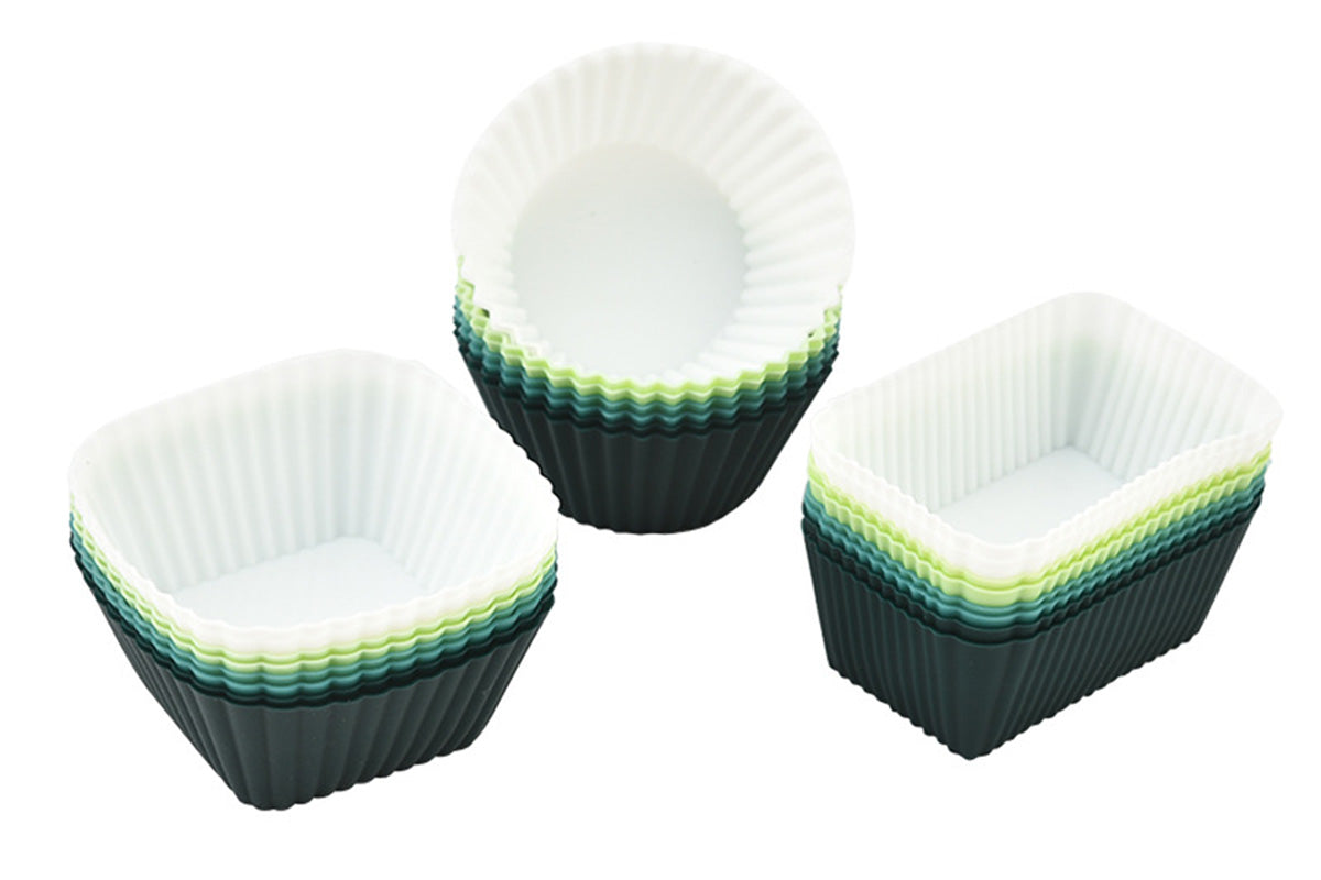 24-Pack Silicone Cupcake Baking Cups Mixed Colors & 3 Shapes