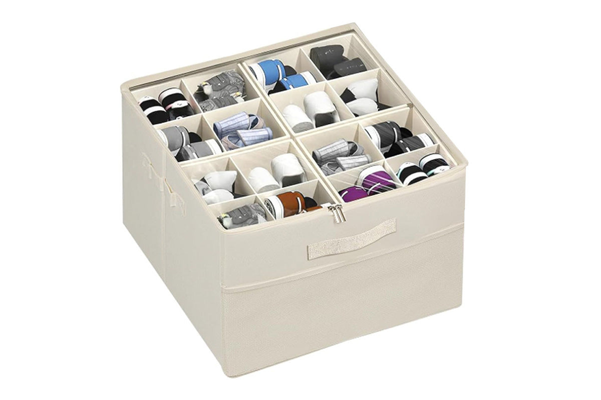 Shoe Organizer for Closet Foldable Shoe Storage Containers with Adjustable Dividers and Transparent Cover