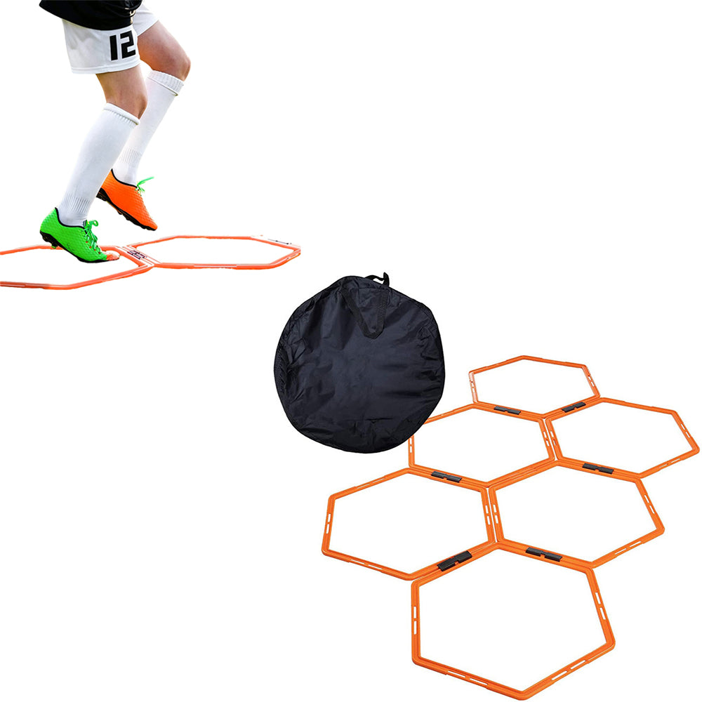 6Pcs Hexagonal Soccer Agility Ring Set with Clips and Carry Bag