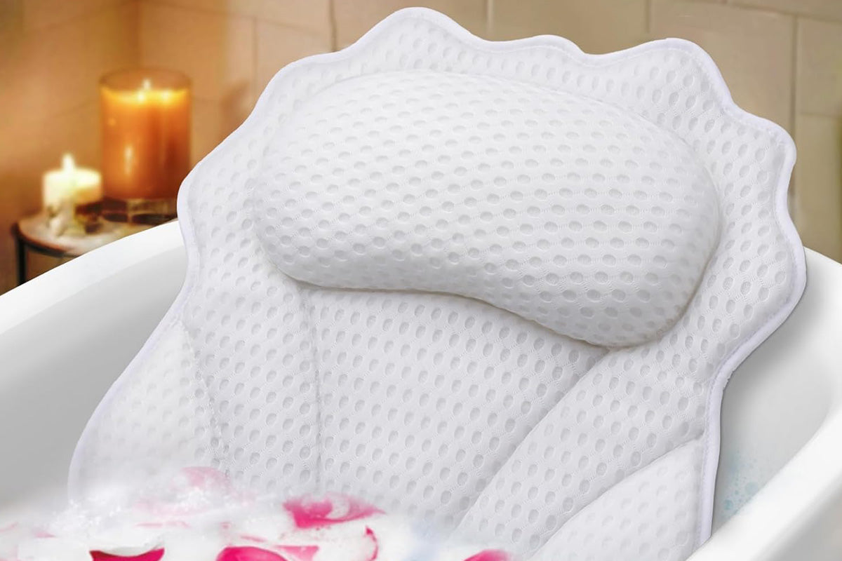 Bath Pillow with Headrest and 6 Suction Cups for Tub Support and Relaxation