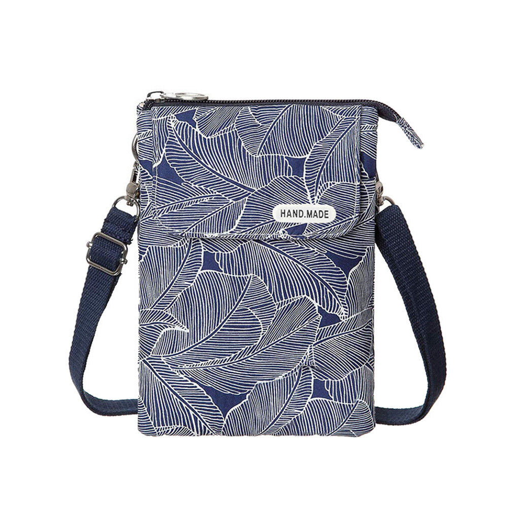 5 Layer Leaf Pattern Canvas Cell Phone Crossbody Bag