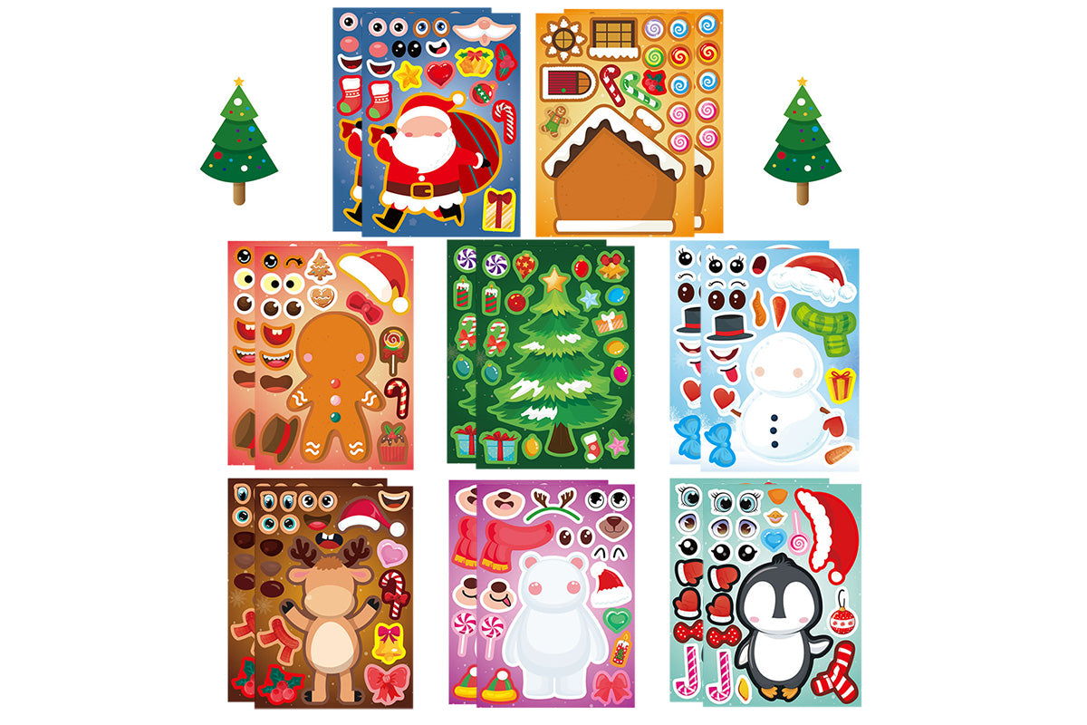 16Pcs Christmas Stickers DIY Stocking Stuffers Crafts Christmas Decorations