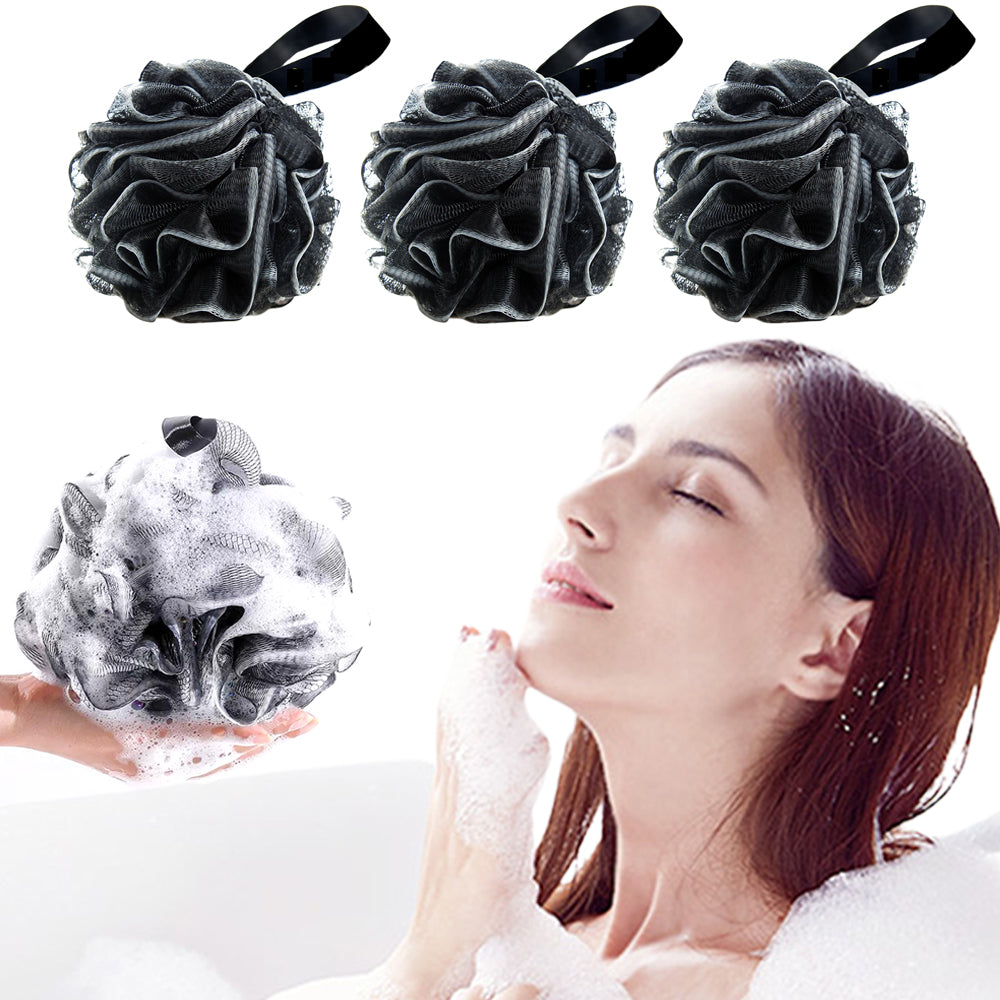 3 Pack Loofah Bath Sponge Bamboo Charcoal Body Scrubber for Men and Women