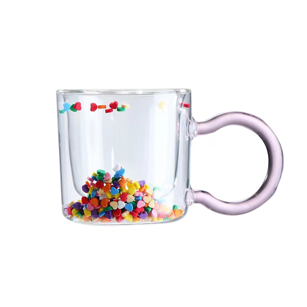 Double Wall Glass Cup with Colorful Love Granule Fillings