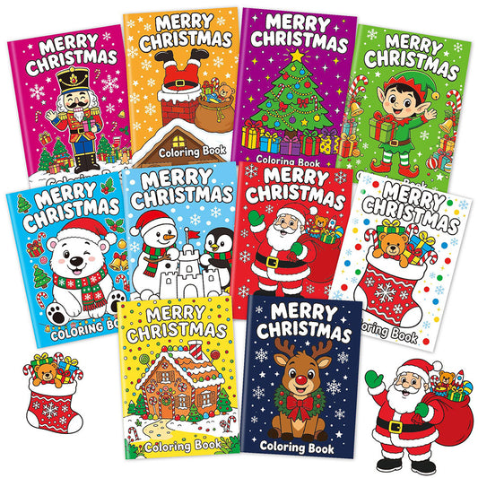 10Pcs Christmas Coloring Books Santa Claus Snowman Designs Holiday Gift