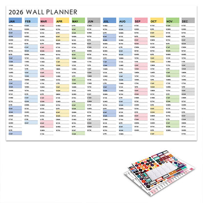 2026 Wall Calendar Planner with Annual Overview and Stickers
