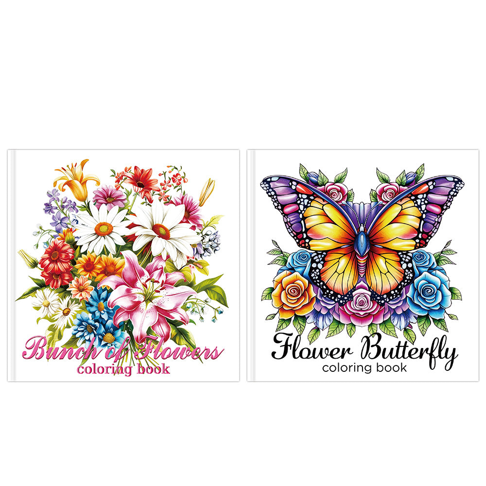 2 Coloring Books with 24 Floral and 24 Butterfly Designs