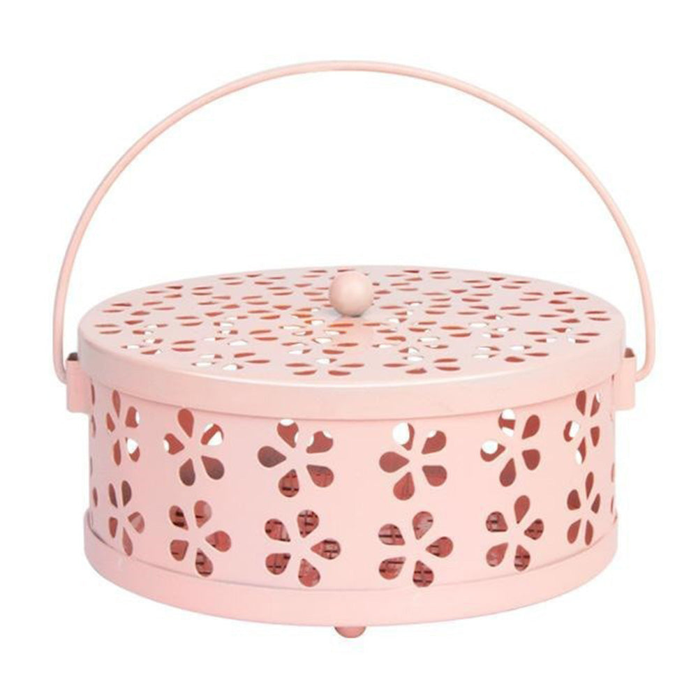 2X 14cm Metal Mosquito Coil and Incense Holder with Lid Floral Cutout Design