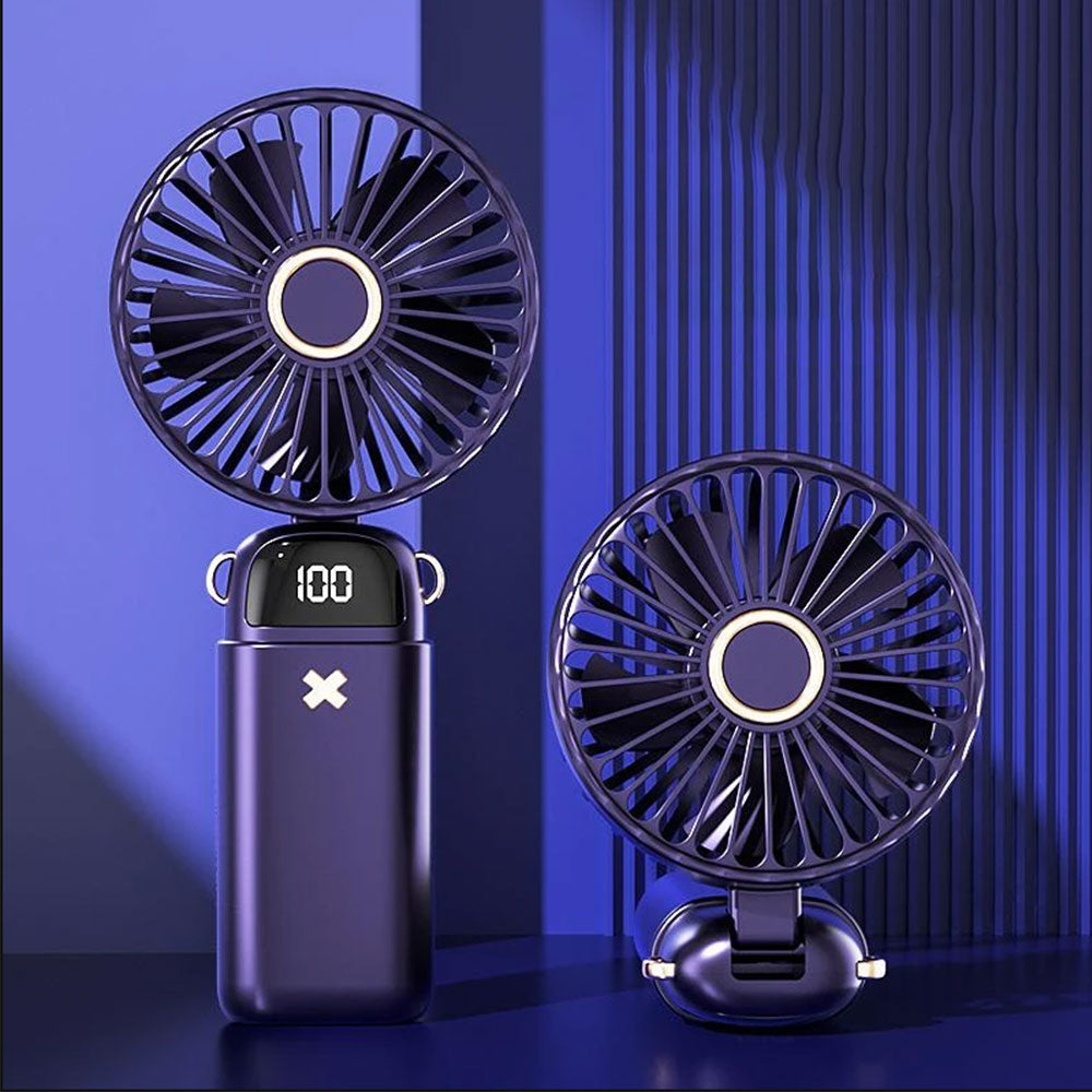 Handheld Fan With LED Display Foldable Hanging Neck Fan Rechargeable Portable Fan