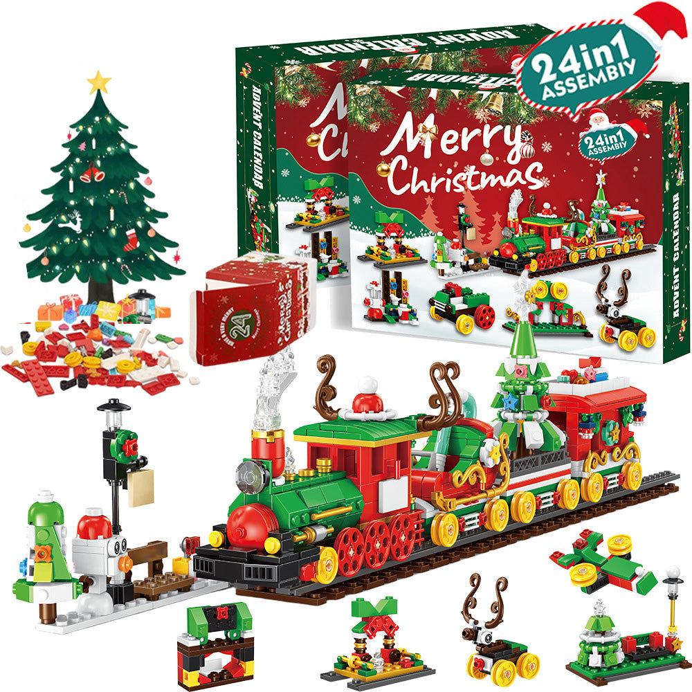 Advent Calendar Countdown Christmas Train Building Blocks Set Christmas Toy