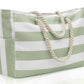 Large Zipper Beach Bags Striped Tote Bag For Travel Outdoor Vacation