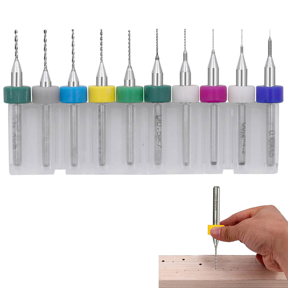 10 Piece 0.1 to 1.0 mm Tungsten Carbide Micro Drill Bit Set for PCB Crafts