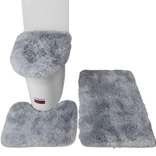 Washable 3pc Bathroom Mat Set Fluffy Toilet Cover Pedestal Rug Bath Mat