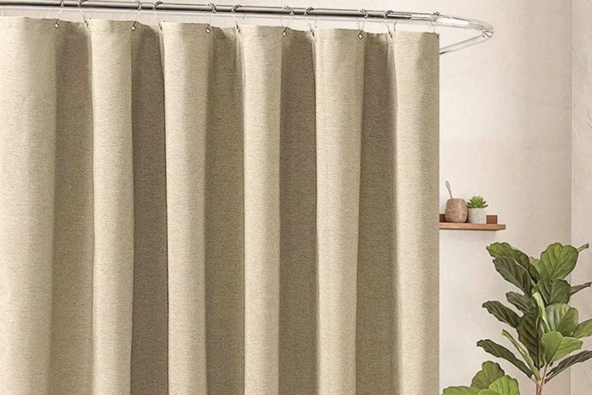 Water Resistant Linen Texture Shower Curtain with Hooks Faux Linen Shower Curtain