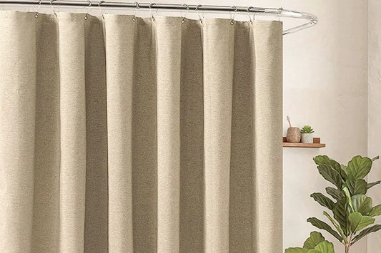 Water Resistant Linen Texture Shower Curtain with Hooks Faux Linen Shower Curtain