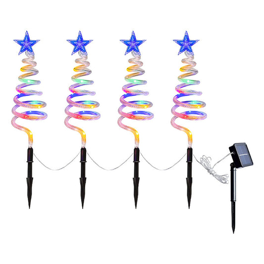 Set of 4 Spiral Christmas Tree Pathway Lights Solar Stand Light