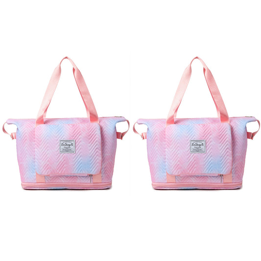 2Pcs Gradient Color Expandable Large-Capacity Travel Foldable Duffle Bag