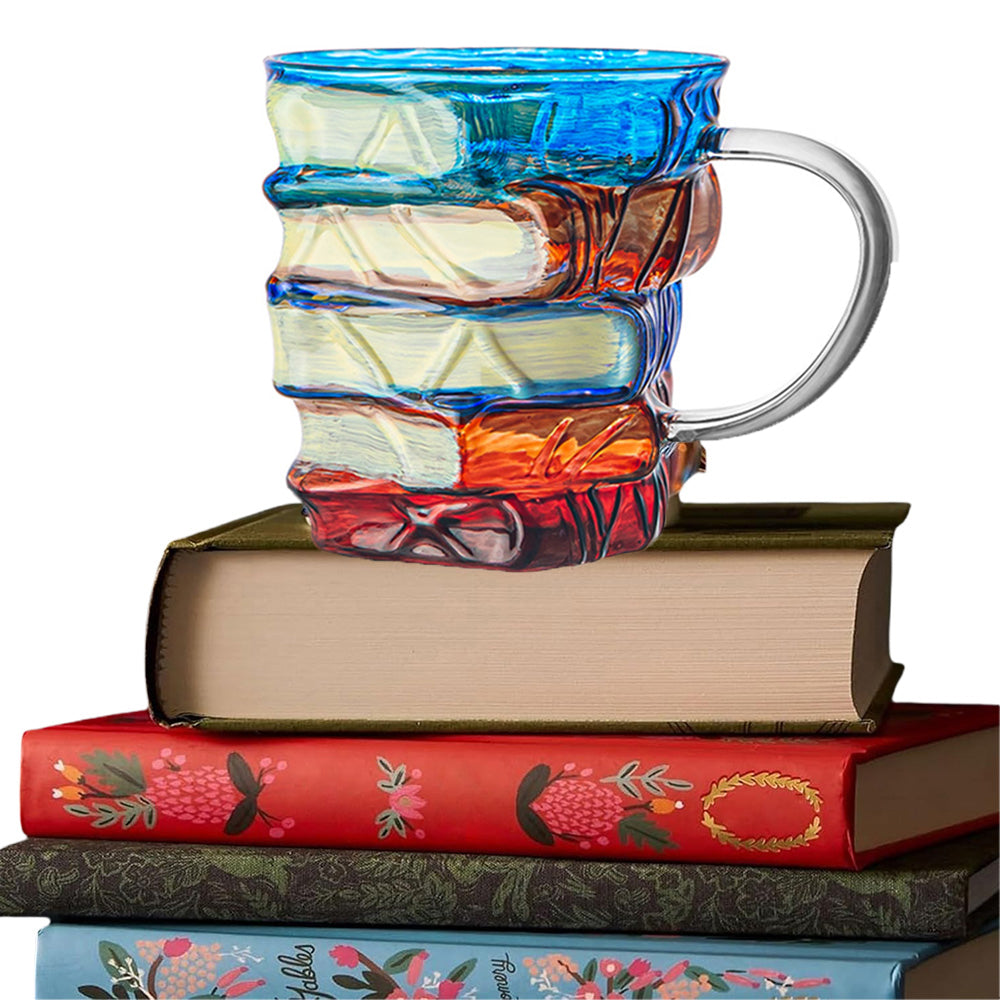 Painted Book Stack Coffee Mug Vintage Novelty Glass