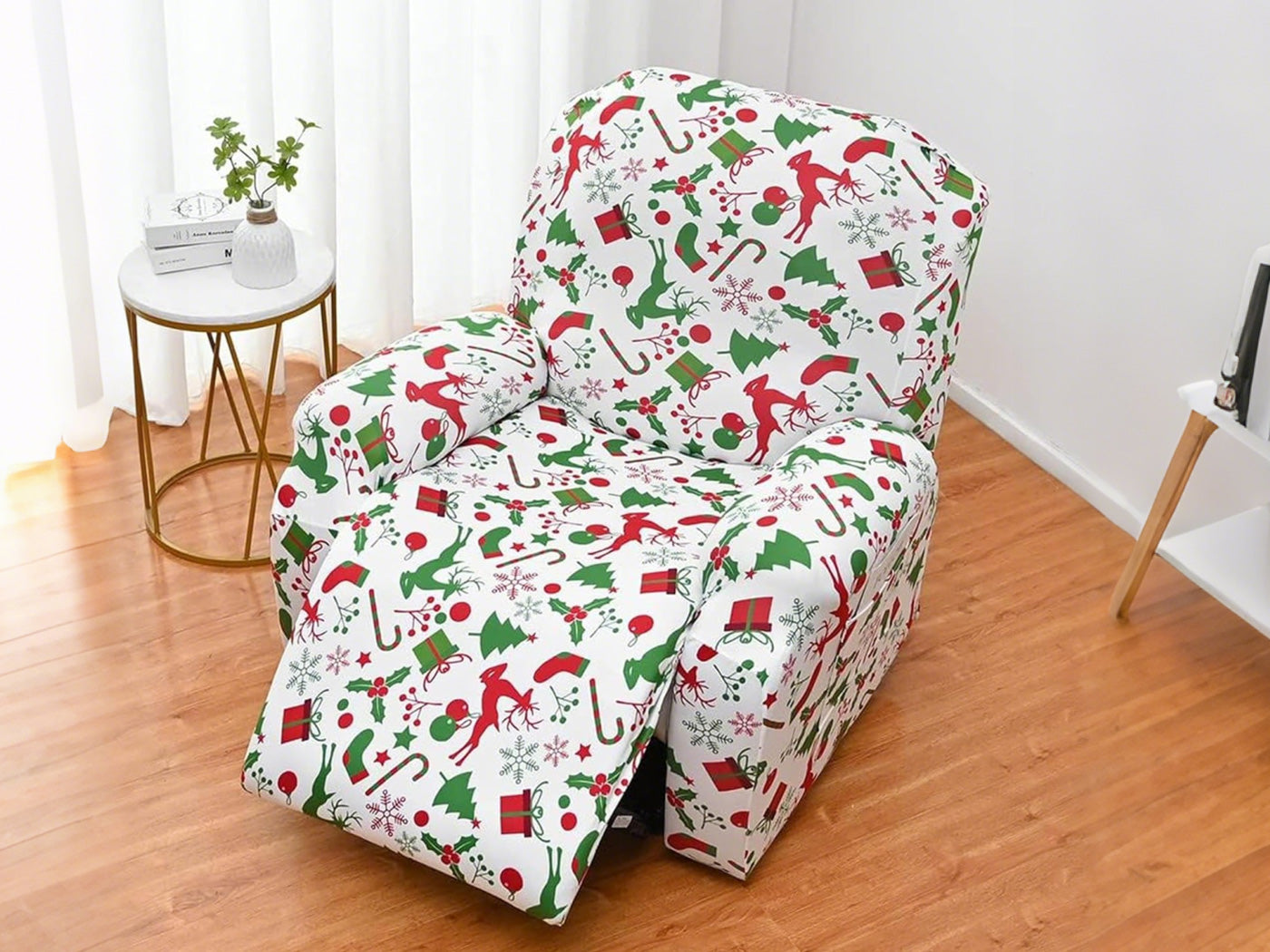 Christmas Recliner Chair Cover Sofa Slipcover with Side Pocket