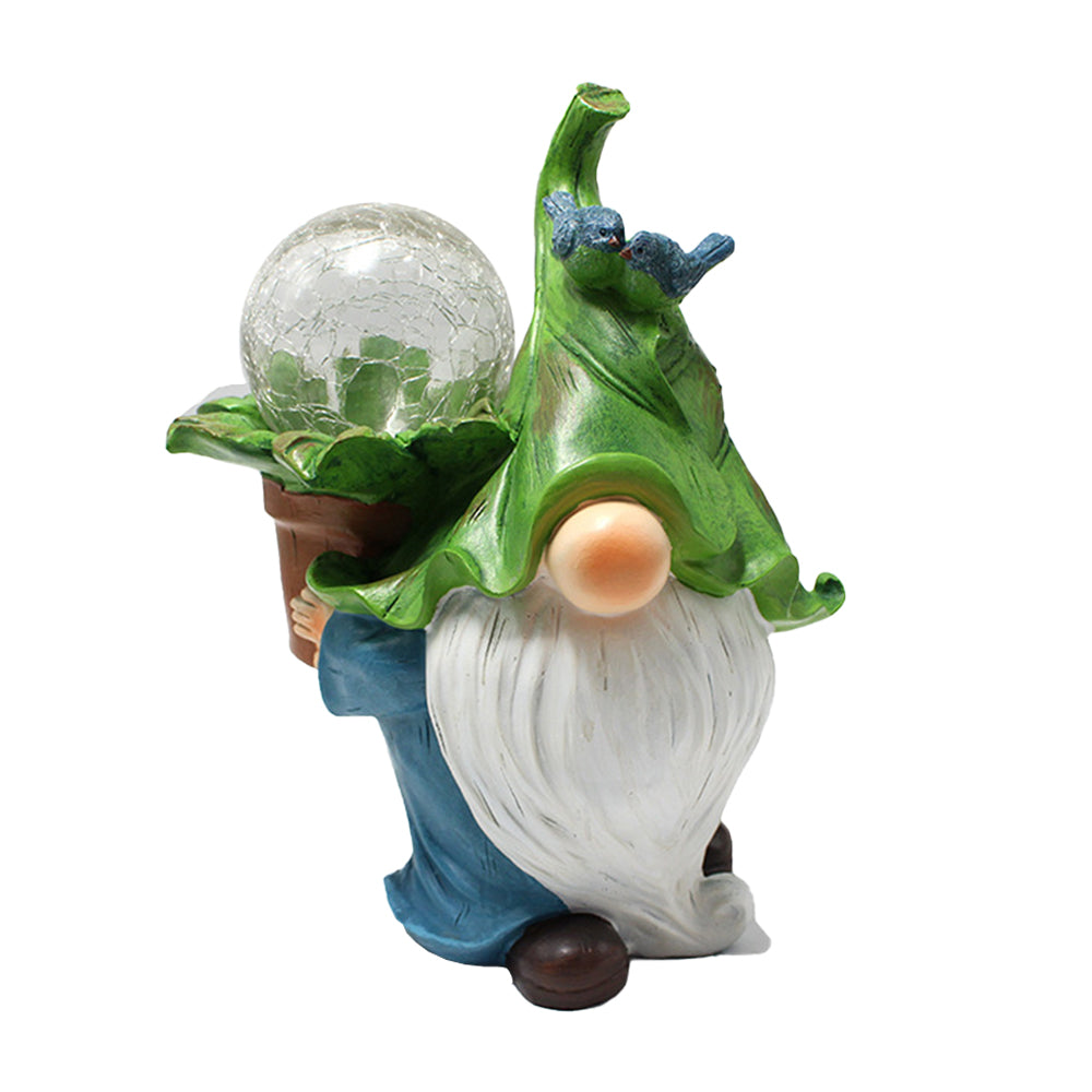 Garden Gnomes Statue Green Hat Resin Statue with Solar LED Lights