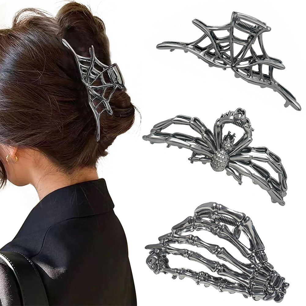 3 PCS Halloween Hair Claws Unique Bat Spider Skull Hair Clips for Women