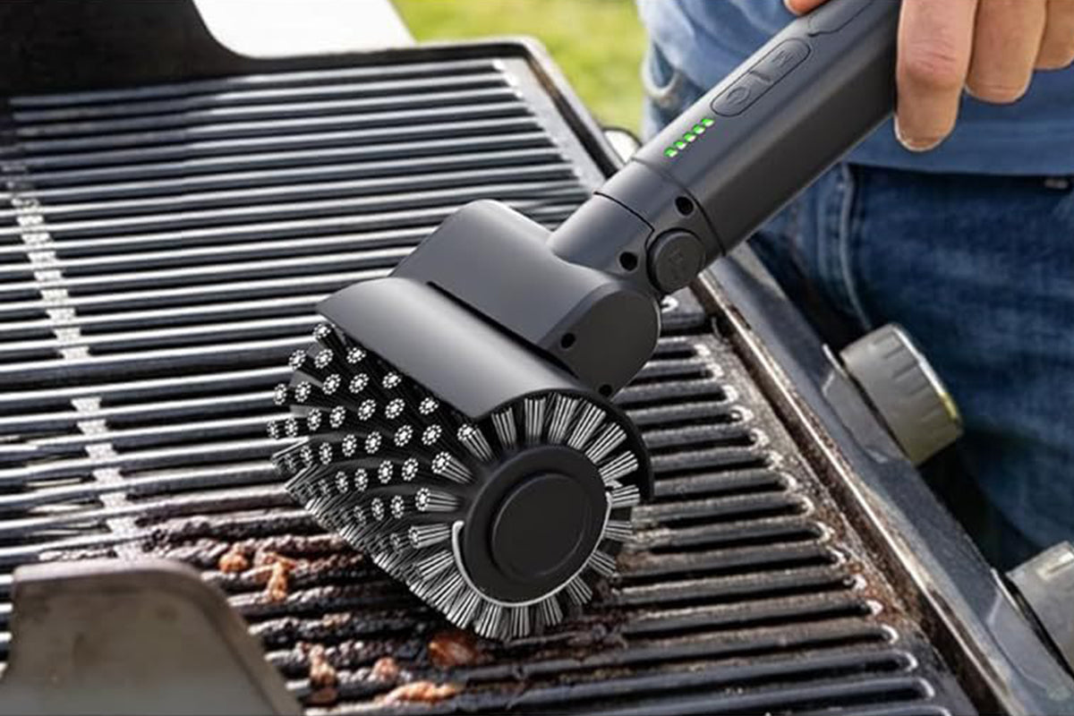 Wireless Electric BBQ Grill Cleaning Brush with 3 Replaceable Rollers Adjustable Angle Head