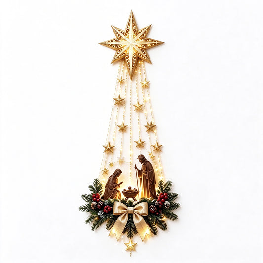 Light Up Nativity Christmas Hanging Ornament with Golden Star