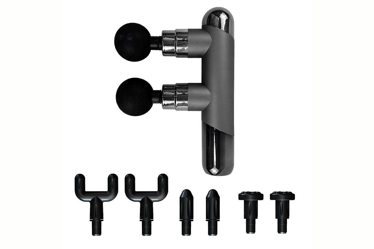 Dual Heads Massage Gun 6-Speed Deep Tissue Muscle Relax Massager with Extra 3 Pairs Replacement Heads