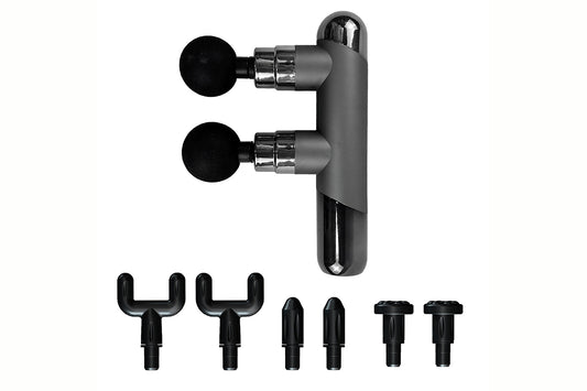 Dual Heads Massage Gun 6-Speed Deep Tissue Muscle Relax Massager with Extra 3 Pairs Replacement Heads