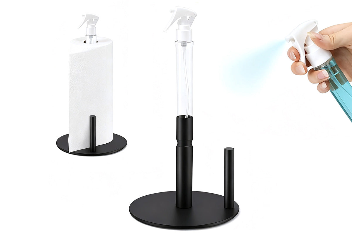 Standing Paper Towel Holder with Spray Pump Papertowels Roller Sprayer