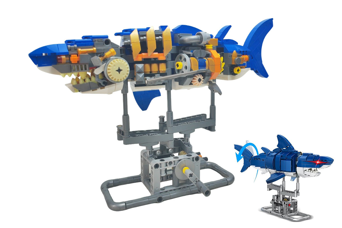 Mechanical Shark with Display Stand Sea Fish Building Block Toy for Home Decor