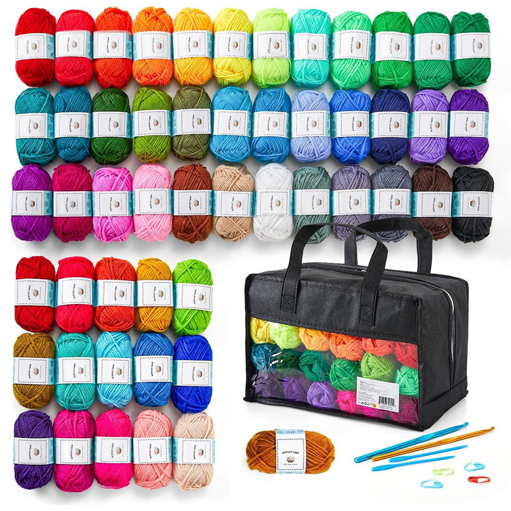 Crochet Yarn Set with Hooks Sewing Needles Stitch Markers Storage Bag