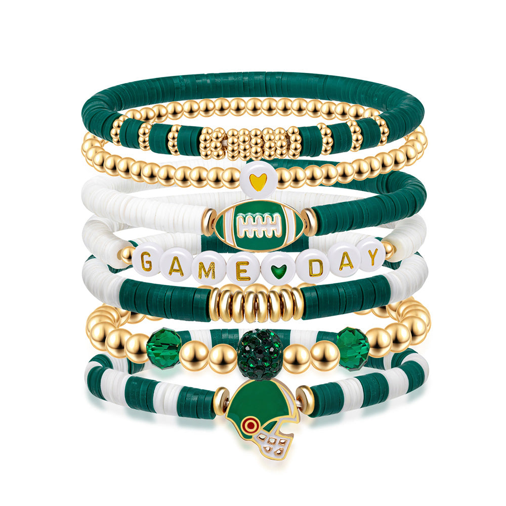 7 Piece Elastic Clay Bead Football Bracelet Stack Set