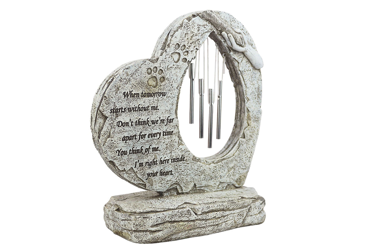 Heart Shaped Pet Memorial Wind Chime Resin Statue Home Decor
