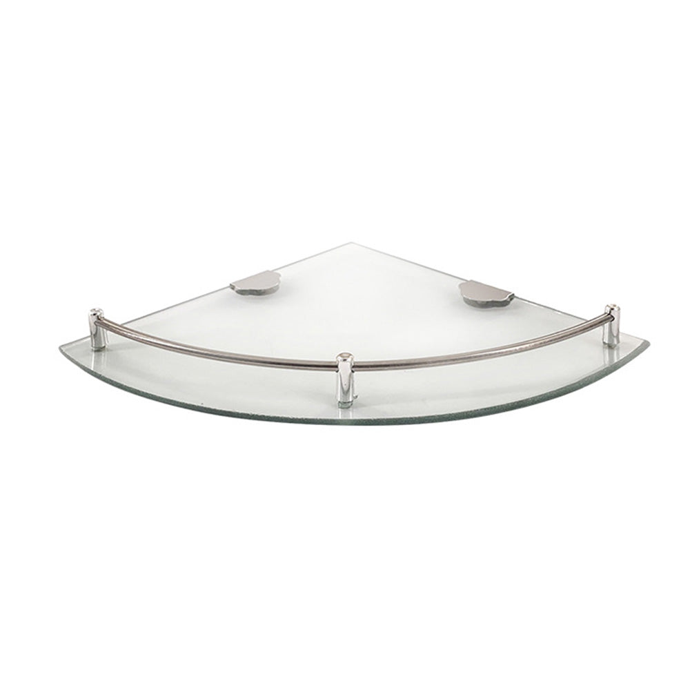 Glass Corner Bathroom Shelf with Stainless Steel Guard Rail
