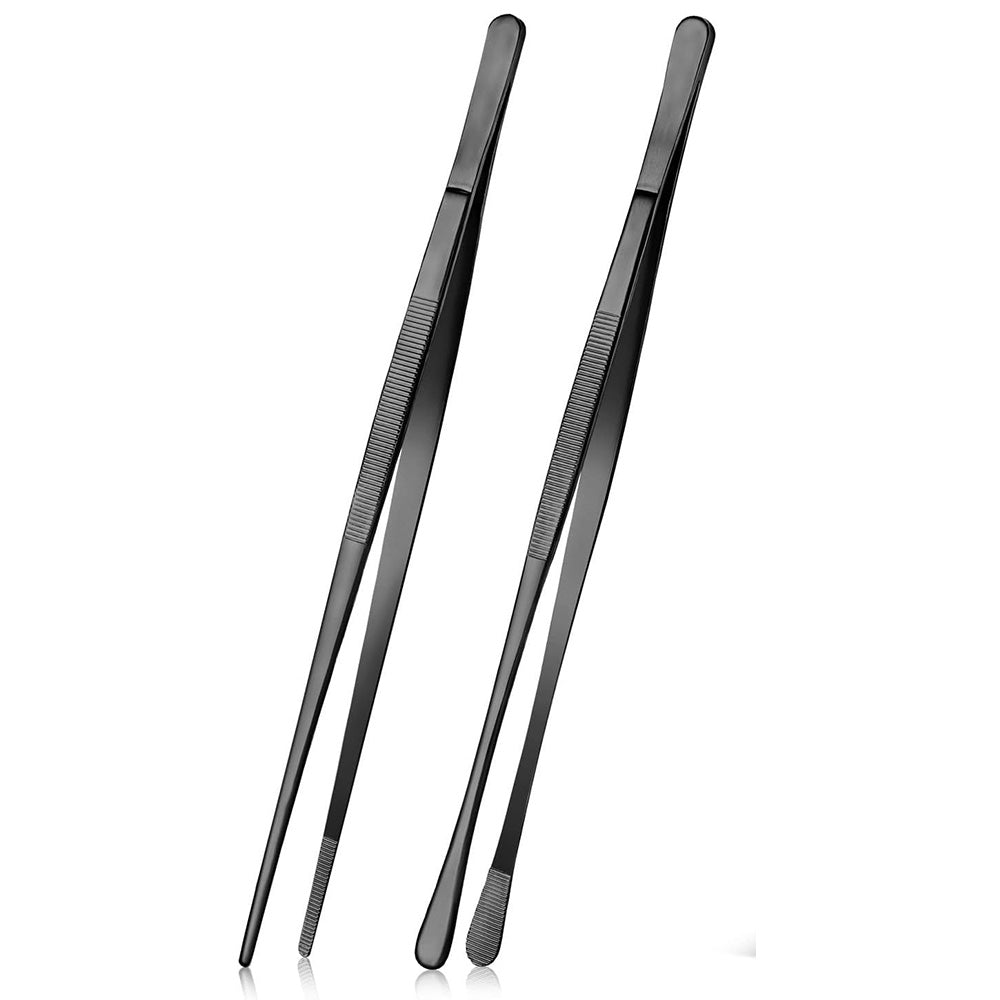 2 Pack 30cm BBQ Tongs Stainless Steel Round and Straight Head for Grilling Cooking
